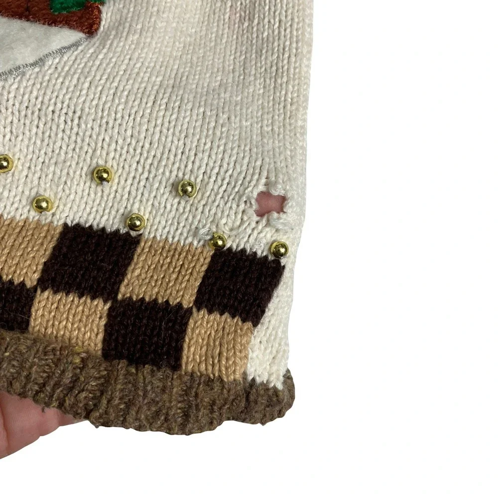 Vintage‎ Designers Originals Studio Joy Sweater Vest Womens L Cream Snowman Zip